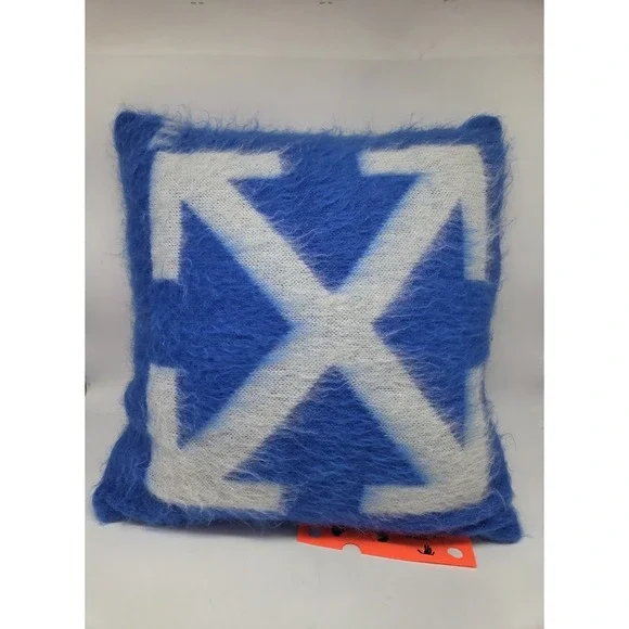 Off White HOME Mohair Blue Pillow Arrow Graphic Made In Italy Virgil Abloh