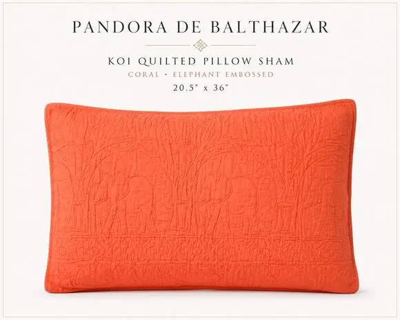 Pair Pandora de Balthazar Pillow Shams 20.5x36 Coral Quilted Elephant Embossed