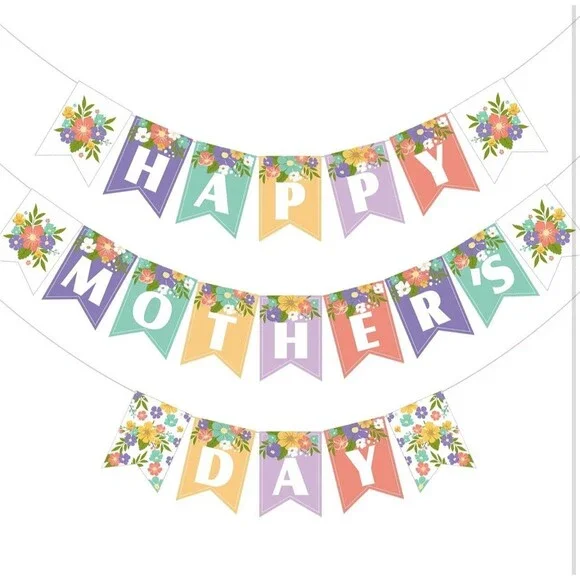 Happy Moms Day Banner, Hanging Swirls Decorations, cake toppers, 15 Balloons