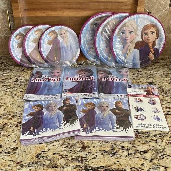 Disney Frozen party supply bundle plates, napkins, tablecovers, tattoos New