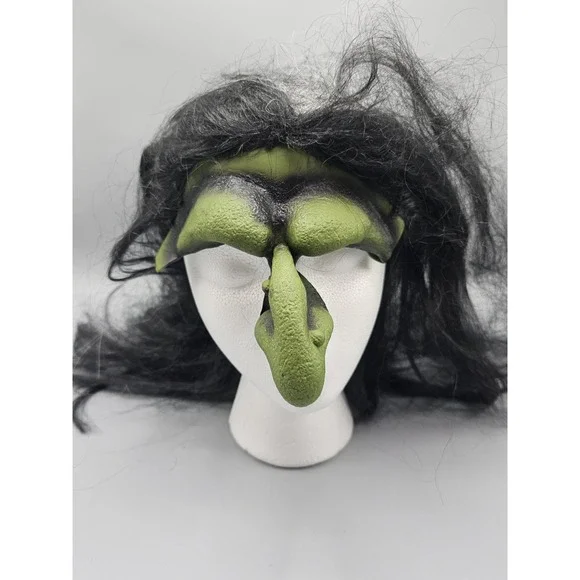 Vintage Paper Magic Group Witch Domino Eye Nose Mask W/‎ Hair Latex 1996 Green