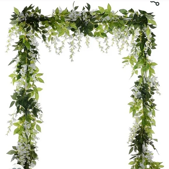 Faux Silk Wisteria Green & White Floral Garland Greenery Wedding Patio Decor NEW