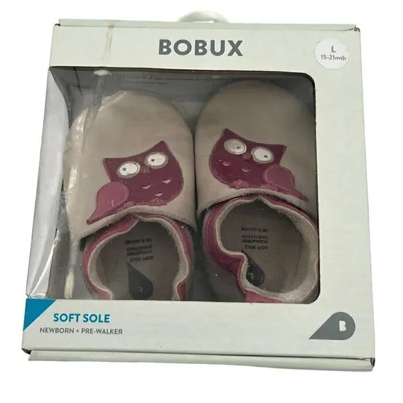BOBUX Soft Sole Genuine Leather Baby Shoe Newborn Pre-walker 15-21 Mo Milk Owl