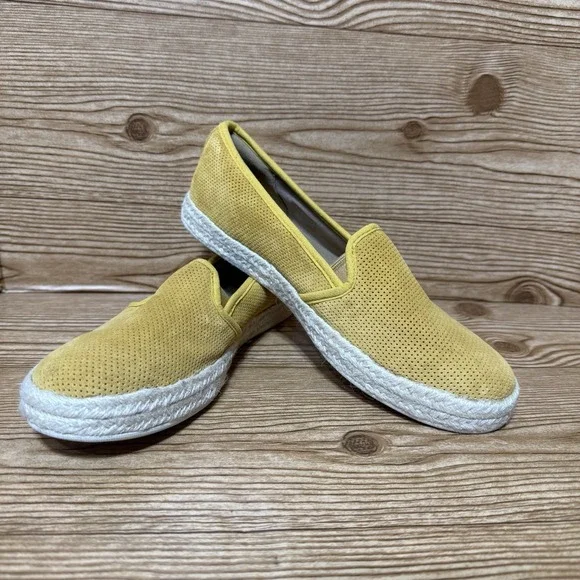 Clarks Azella Theoni Flats Women Sz 9.5 Espadrille Slip On Shoes Yellow Vacation