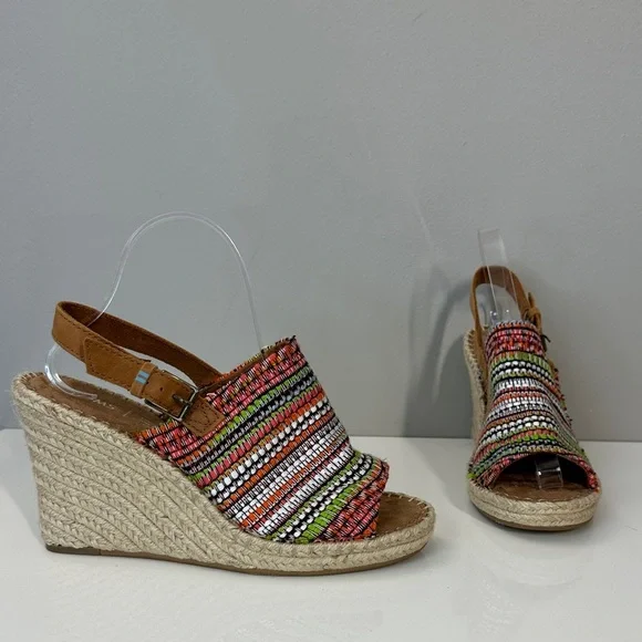 Toms Monica Wedge Espadrille Global Woven Sandals Size 9.5 Boho Hippie Festival