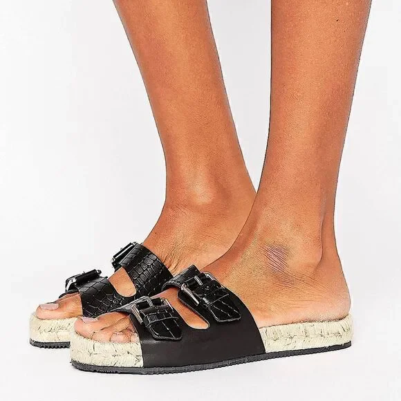 ALDO Buckle Black Sandal with Espadrille Sole NWT