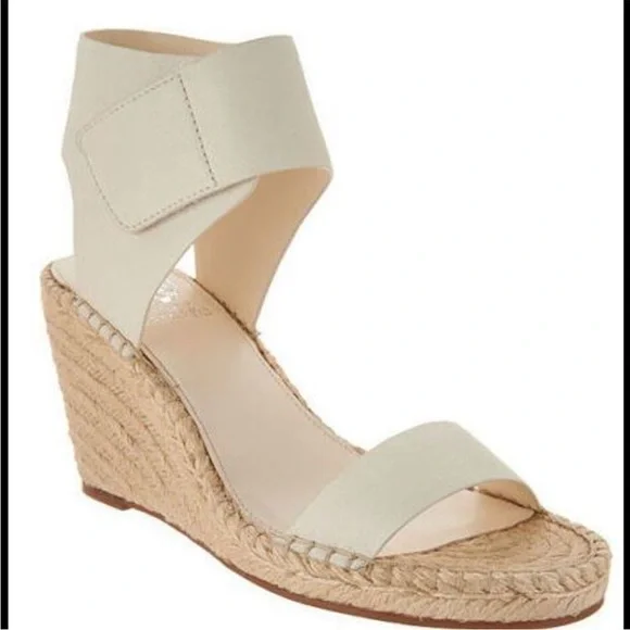 Vince Camuto Levista Women's Espadrilles Vanilla Leather Wedge Sandals Wide