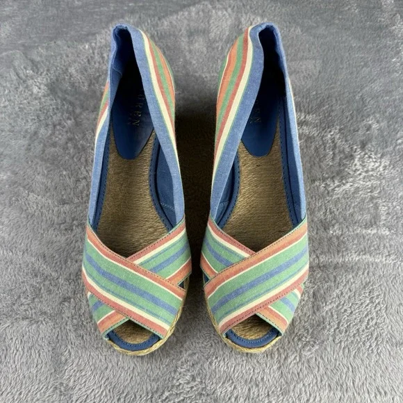 Ralph‎ Lauren Multicolor Espadrille Wedge Sandals Women's 9 B Summer Feminine