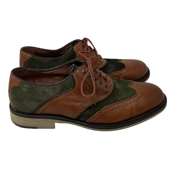 Johnston & Murphy Men's 9 Wingtip Oxford Shoes Brown Green Leather Suede
