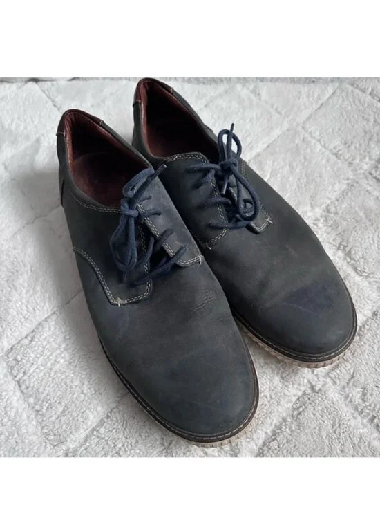 Johnston & Murphy | Navy Oiled Leather Walden Lace Up Shoes | Size 13