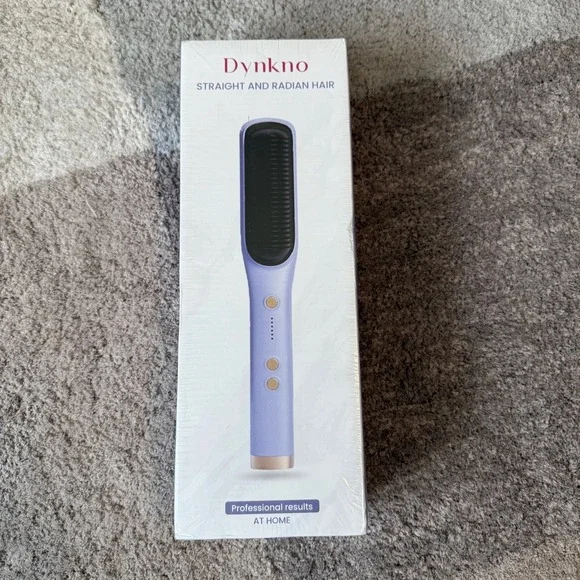 Dynkno‎ Hair Straightener Brush Purple Fast 30s Heating Anti-Scald Straight Curl