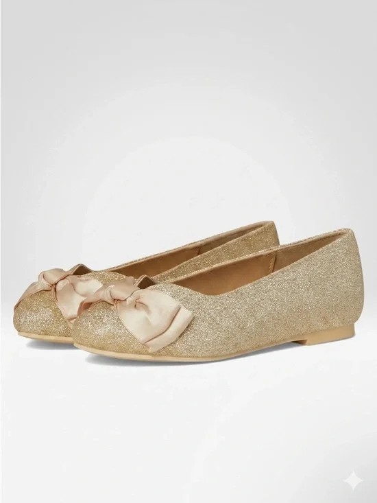 Janie & Jack Toddler Girl‎ Gold Glitter Bow Ballet Flat 10 Formal Wedding Party