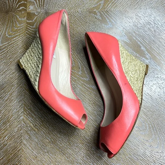 L.K. BENNETT Coral Leather Espadrille Wedge Sandals 38