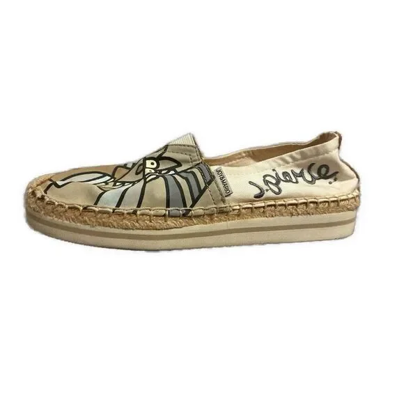 Joy & Mario Ivory Beige Contemporary Art Flat Espadrilles 6