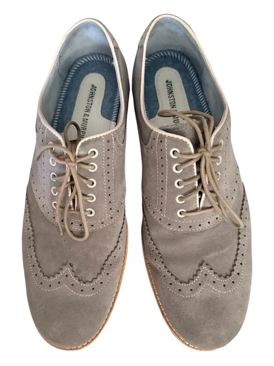 Johnston & Murphy grey Sheepskin Wingtip Oxfords GUC business blokecore luxury
