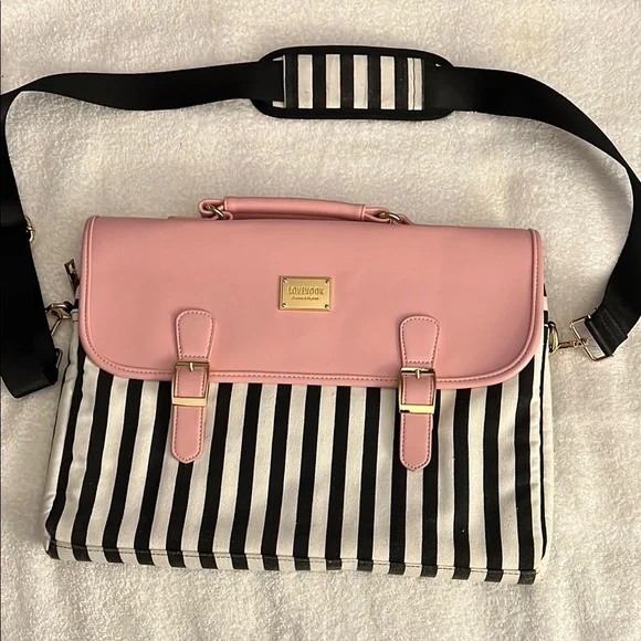 Pink and Black Striped Women's computer Bag