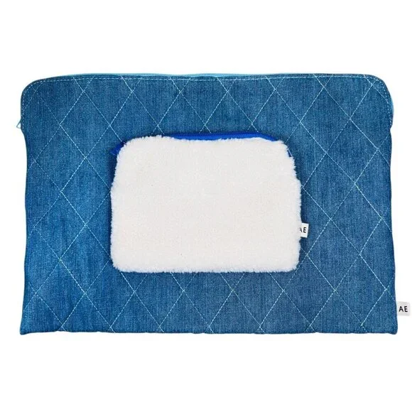 American Eagle Quilted Laptop Sleeve Sherpa Denim Bag Technology Zip Cabincore