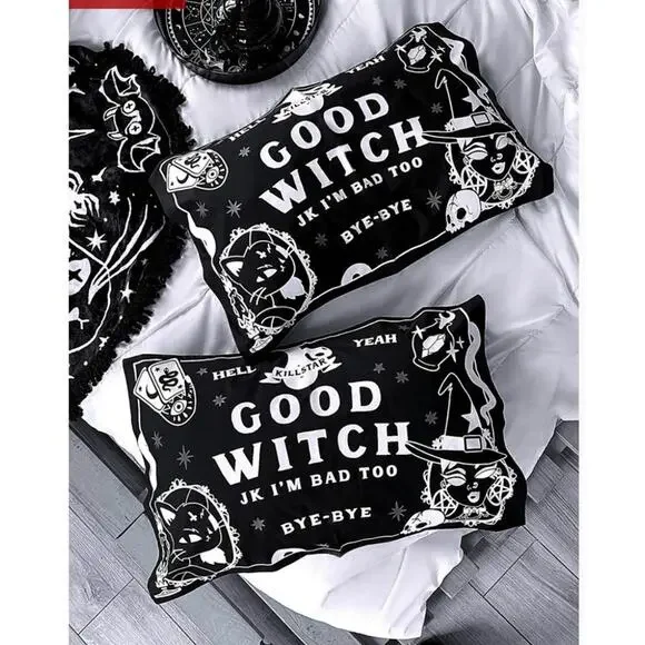 Killstar Good Witch Pillowcases Set Of Two (2) Glow In The Dark BLK Goth Whimsy