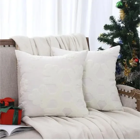 Christmas Throw Pillow Covers 18x18 Inch Set of 2 Pillow Cases White Snowflake