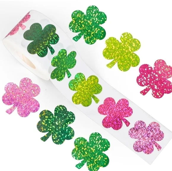Glitter Shamrock Stickers, 50 Stickers