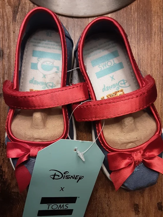 Toms x Disney Girls Red Satin Mary Jane Dress Shoes Size 6