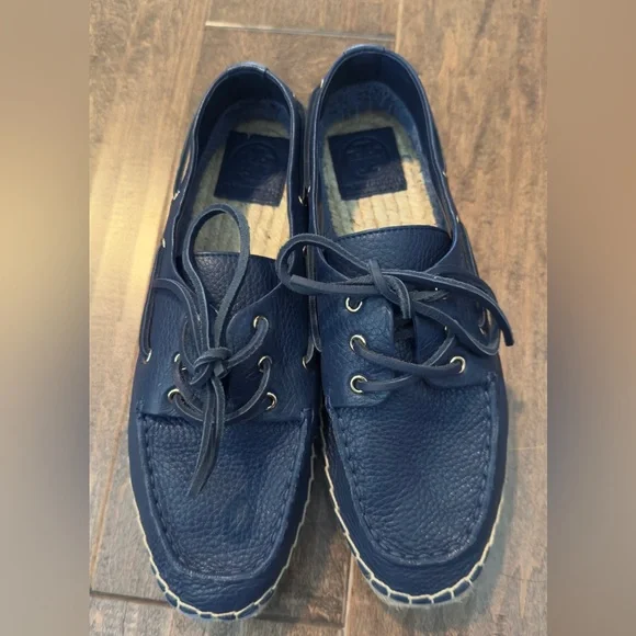 Tory Burch Navy Leather Espadrille Boat Shoes. Size 8. New, no box.