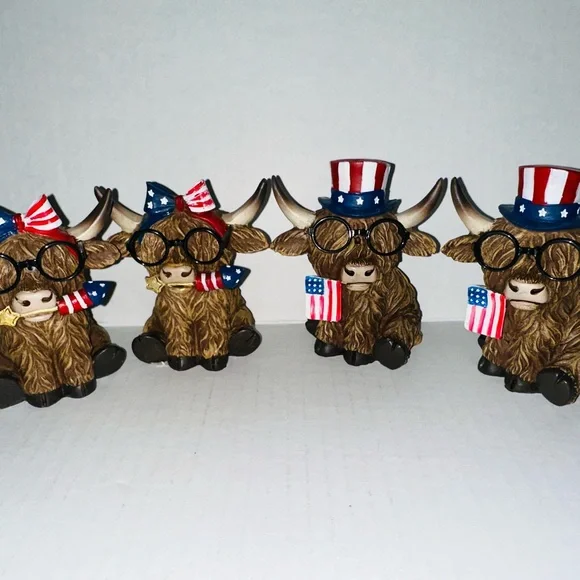 2025 Patriotic Highland Cow Figurines
