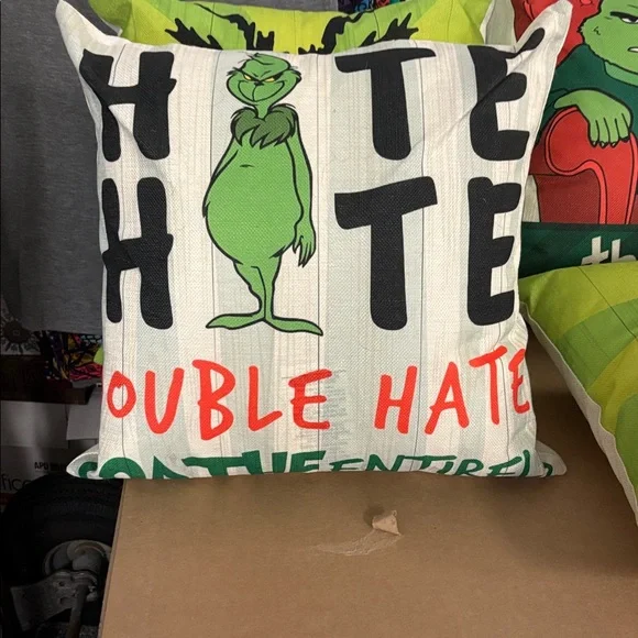 Green and Cream Decorative Pillows $20.00 for all 3,grinch themed.