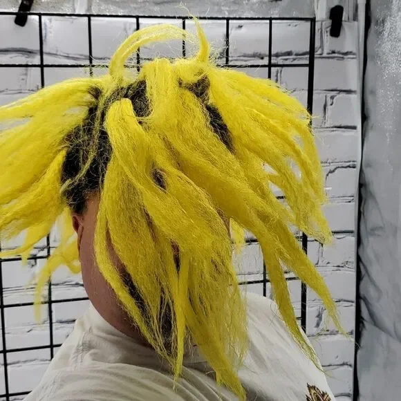 Halloween Costume Hair Wig black wig with yellow frizzy hair