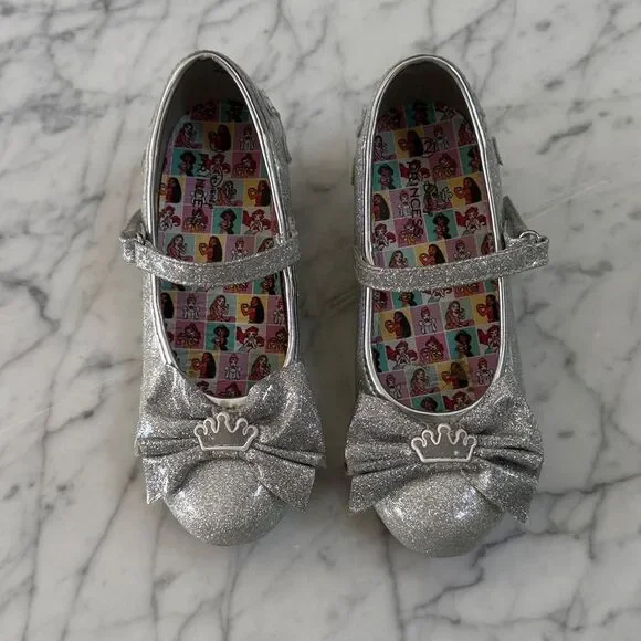 Disney Princess Girls Heeled Shoes Sparkling Silver Sz 12