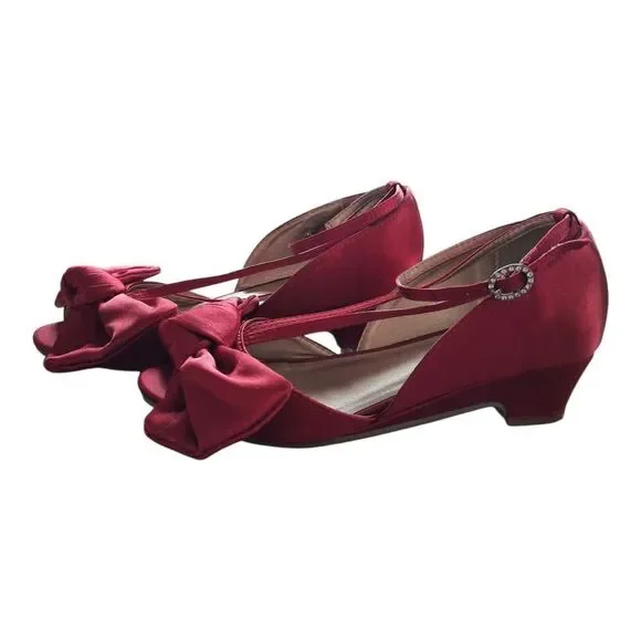 Joyfolie Elegant Red Satin Heels with Bow Detail