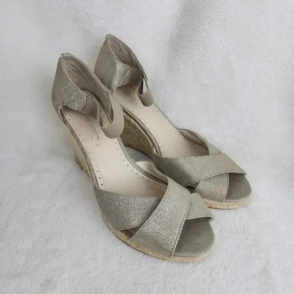 Adrienne Vittadini Cross Strappy Platform Espadrille Wedege Heels Sandal Size8.5
