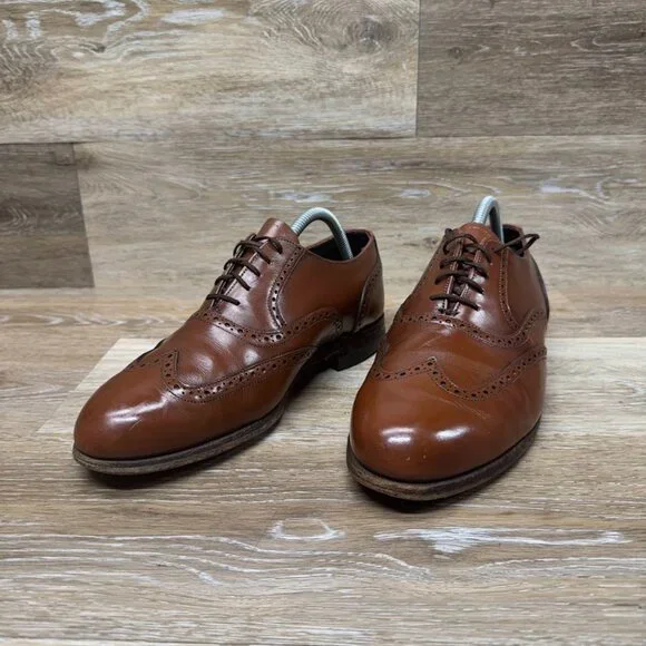 Stanford Brown Leather Wingtip Oxford Shoes Men's Size 8
