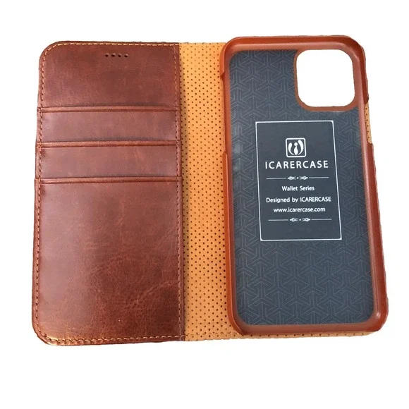 iCarerCase Leather‎ Wallet Flip Phone Case Card Holder Brown Neutral Minimal
