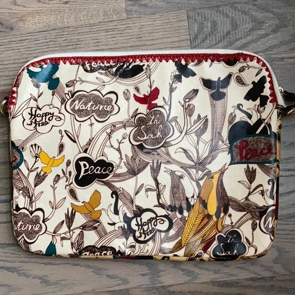 Sakroots coated canvas laptop case with bird print