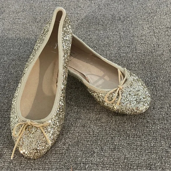 Girls Gap Gold Glitter Ballet Flats Holiday Fall Christmas Size 6