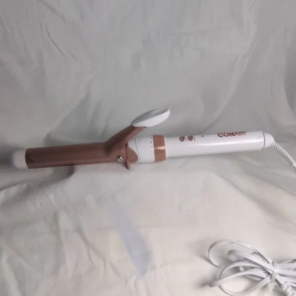 Conair Ceramic Curling Iron 1 Inch Adjustable Heat Electric White Bronze