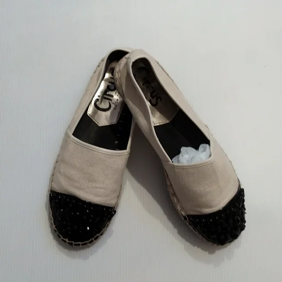 - Circus cream black beaded toe espidrille shoes