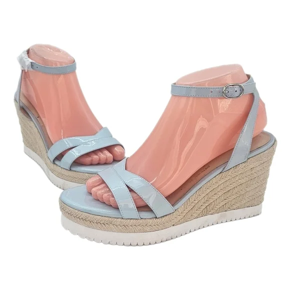 Stuart Weitzman Catlina Patent Leather Espadrille Wedge Sandals Baby Blue 7.5