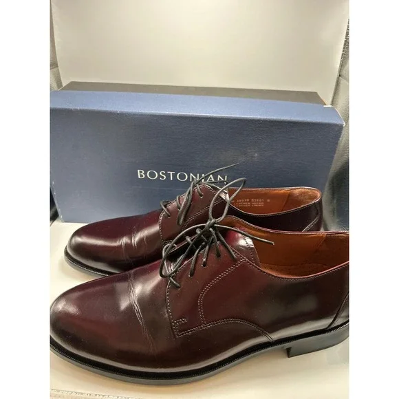 Bostonian Derby Shoes Mens 10 Burgundy Leather Plain Toe Dress Shoes