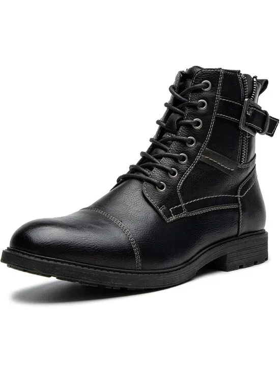 Men's Black 1 Oxford Boots Buckle Casual Men Boots Lace-Up Side Zipper