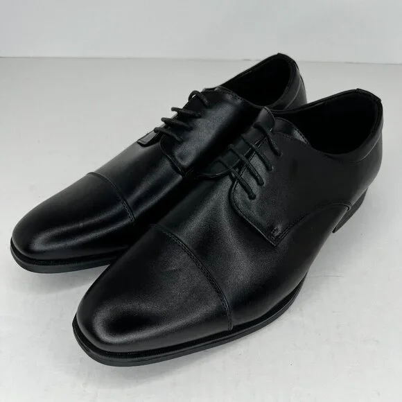 Van Heusen Mens TRKW Black Oxford Leather Almond Toe Size 10.5W Dress Shoes