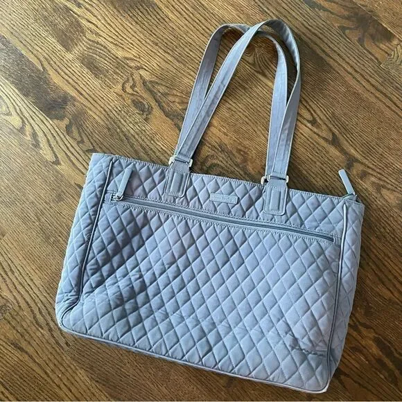 VERA BRADLEY Gray Microfiber Quilted Laptop Work Bag Commuter Tote