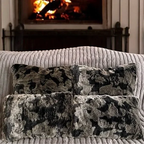 NWOT NEW Four (4) Aviva Stanoff Black/Brown Faux Fur Luxury Designer Pillows