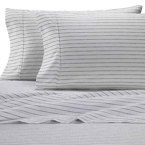 new IKAT NAVY BLUE STRIPE Heartland 400 TC 100% Cotton Sateen KING Pillowcases
