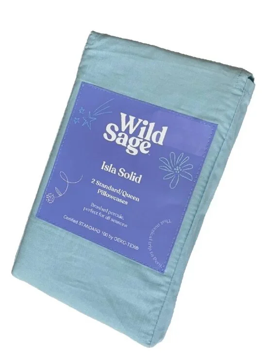 new STRATO BLUE Wild Sage ISLA Brushed Percale Cotton Standard/Queen Pillowcases