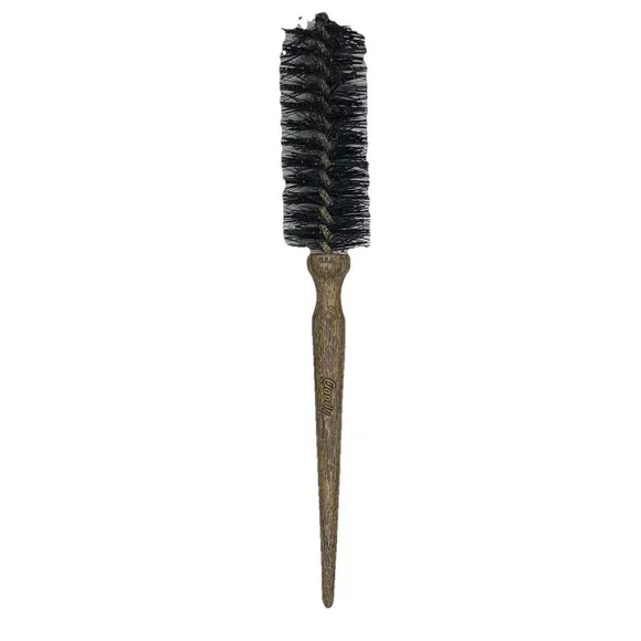 Vintage 1980s Goody Round Hairbrush Faux Wood Barrel Handle Full Black Bristles