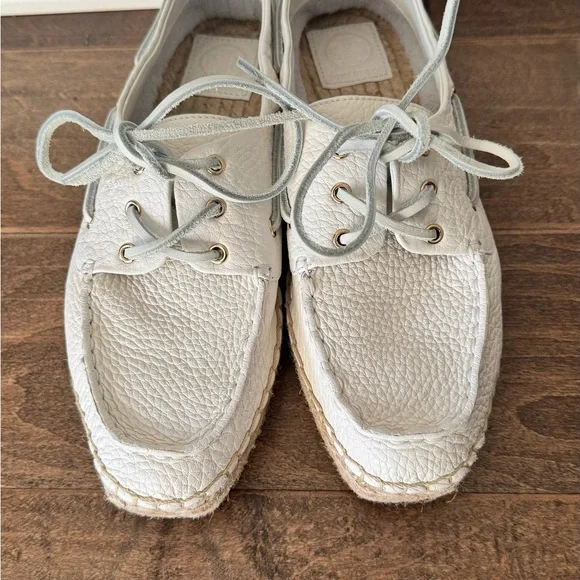 Tory Burch White Leather Espadrille Boat Shoes. Size 8. New, no box.