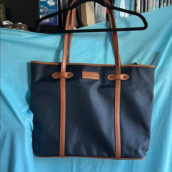 Sunny Snowy Navy and Brown Tote Bag