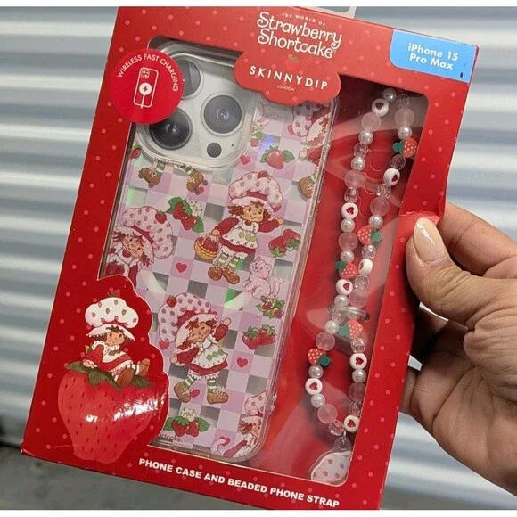 Strawberry Shortcake Phone‎ Case & Beaded strap iPhone 15 Pro Max NIB Nostalgia